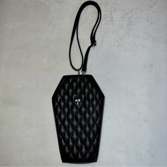 Lux de Ville Elvira Matte Black and Silver Sparkle Coffin Backpack - Picture 8 of 14